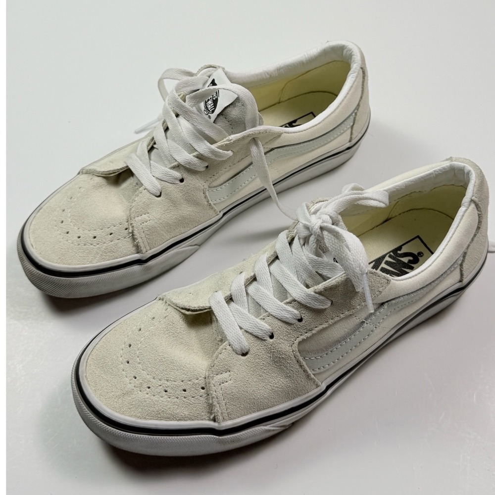 Vans Sk8-Low Sneakers Marshmallow White Suede Canvas Mens 7.5 Womens 9.0